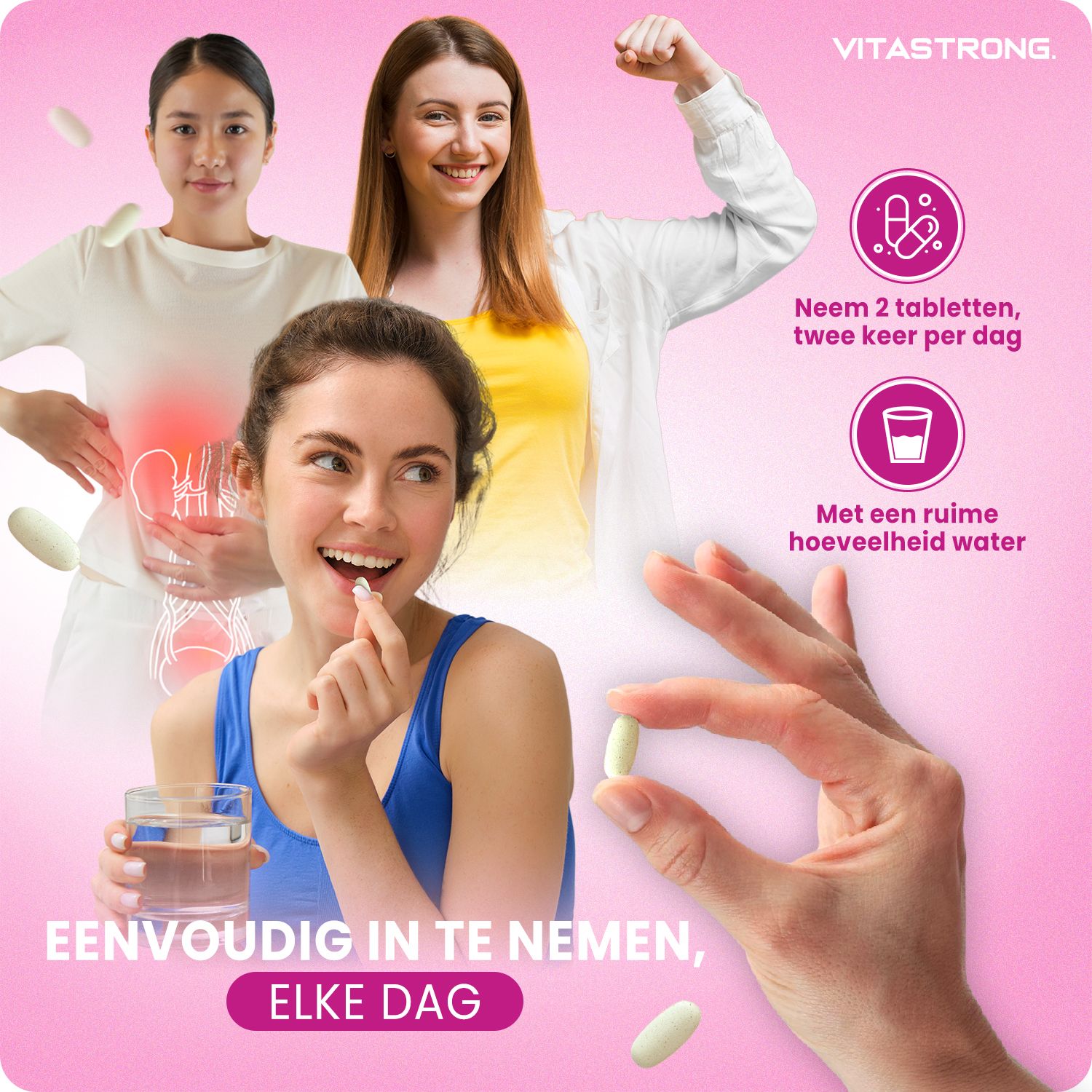 Vrouw met buikpijn, illustratie van de urinewegen.