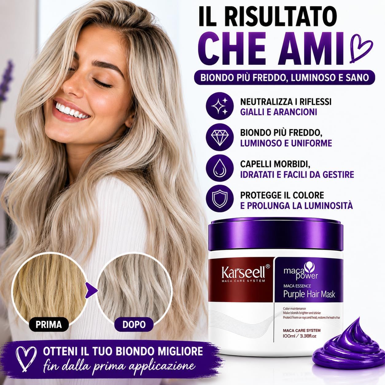 KARSEELL Masque Violet Anti-jaunissement pour Cheveux Blonds et Gris