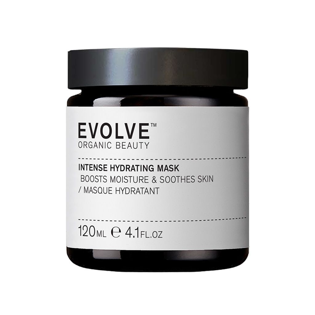 Evolve Organic Beauty Intense Hydrating Mask dans un pot noir avec couvercle noir. 120ml.