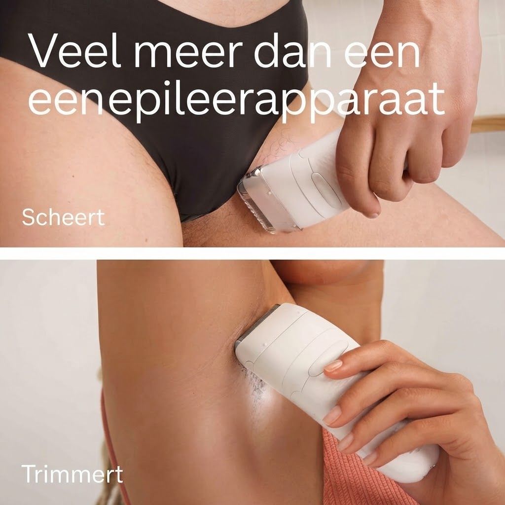 Witte epilator- en trimmercombinatie gebruikt op de bikinilijn en oksels.