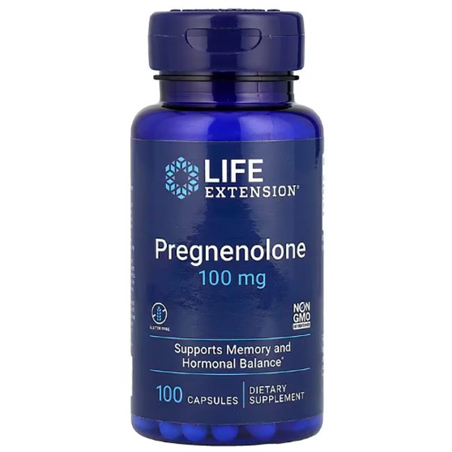 Contenant bleu de 100 capsules de Pregnenolone, 100 mg, par Life Extension.