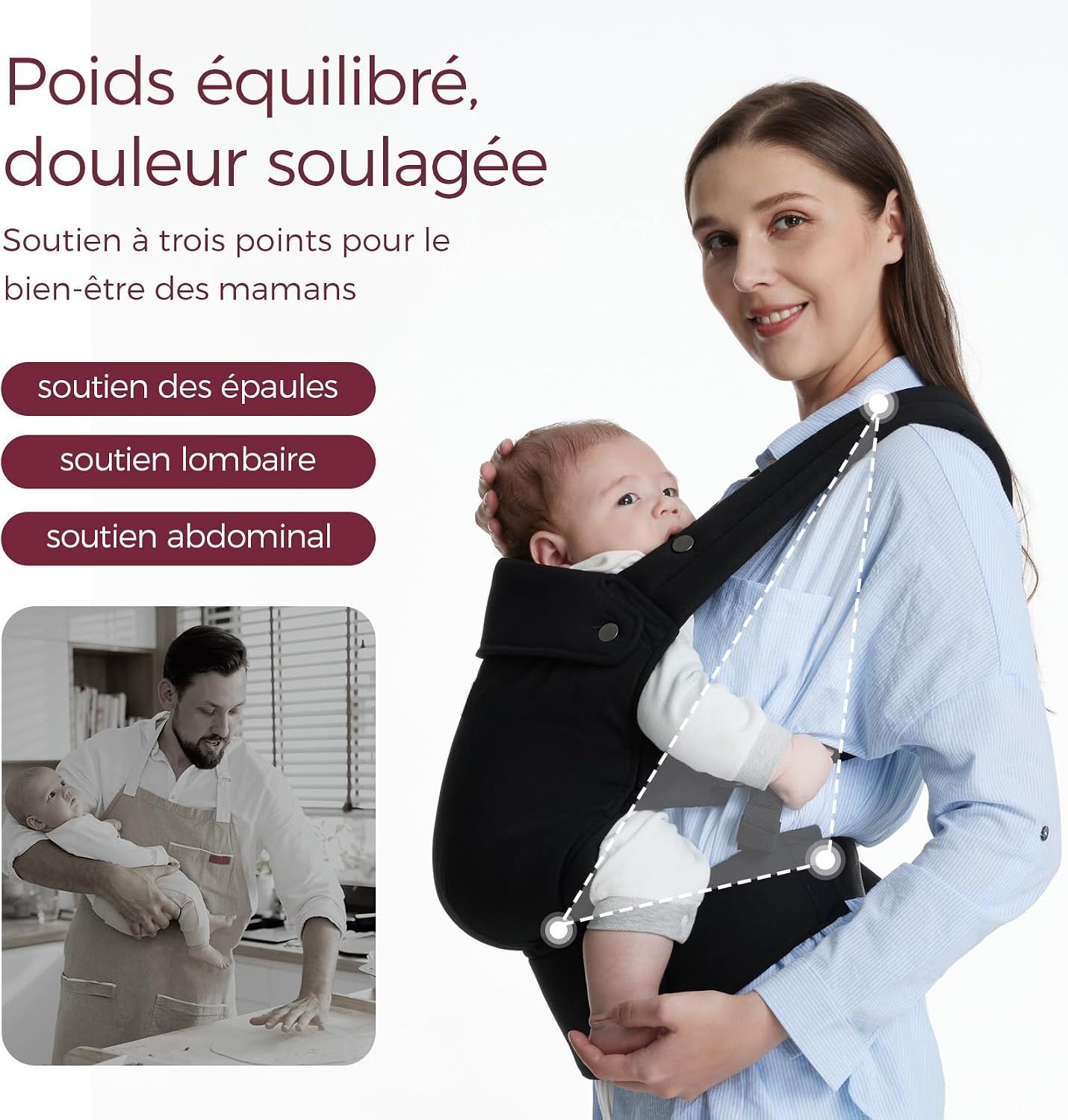 Momcozy Porte-bébé – Léger et respirant noir