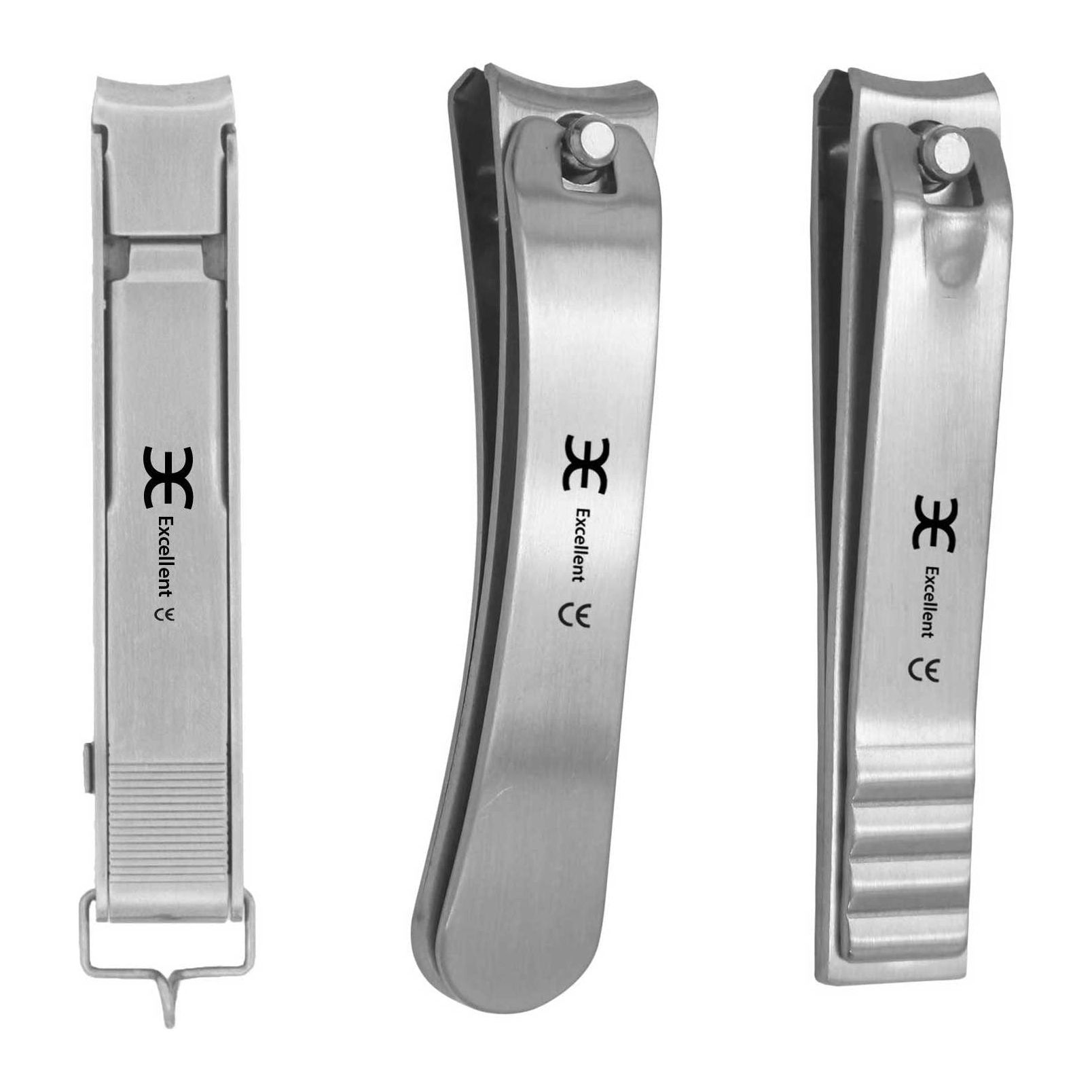 Trois coupe-ongles en métal. Marque Excellent, marquage CE. Différentes formes et tailles. Un coupe-ongles avec lime.