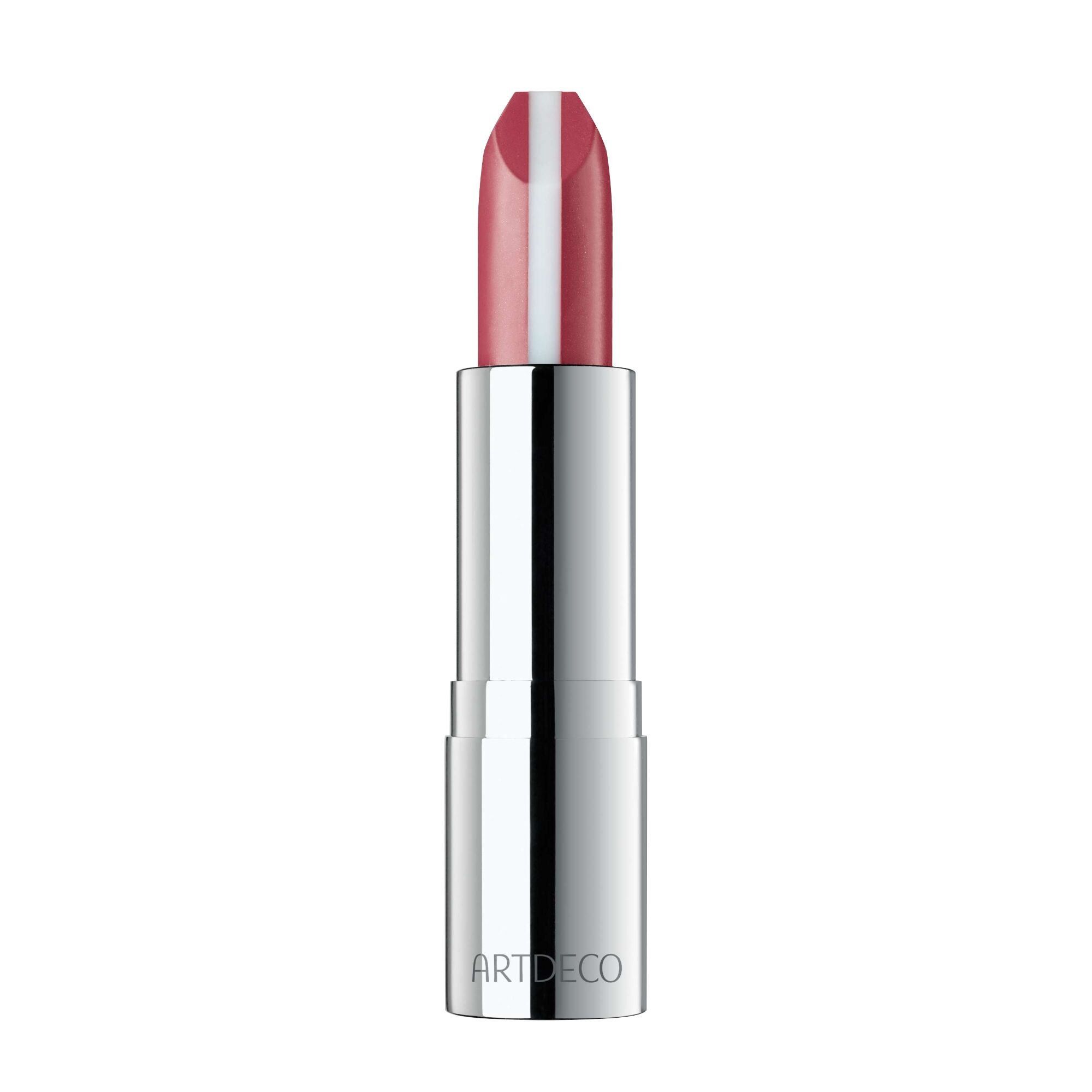 Rouge à lèvres avec étui argenté. Le rouge à lèvres est rose avec une bande blanche au centre. Marque : Artdeco.