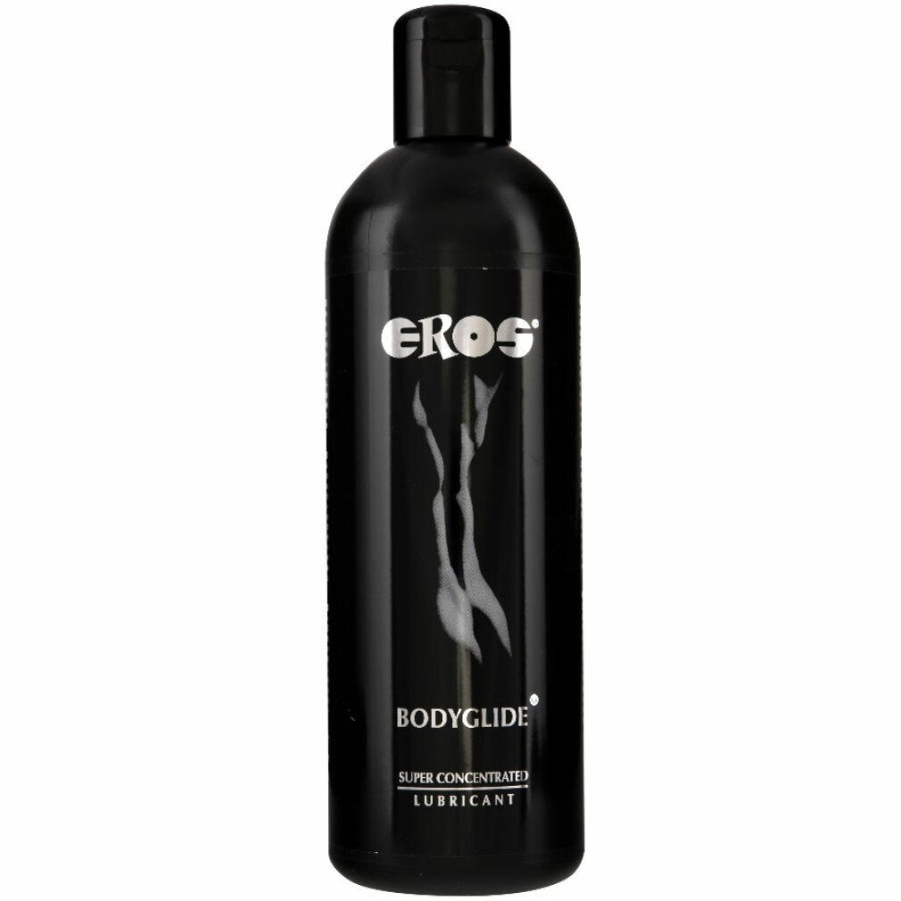 Flacon noir Bodyglide Super Concentrated Lubricant avec logo argenté et silhouette.
