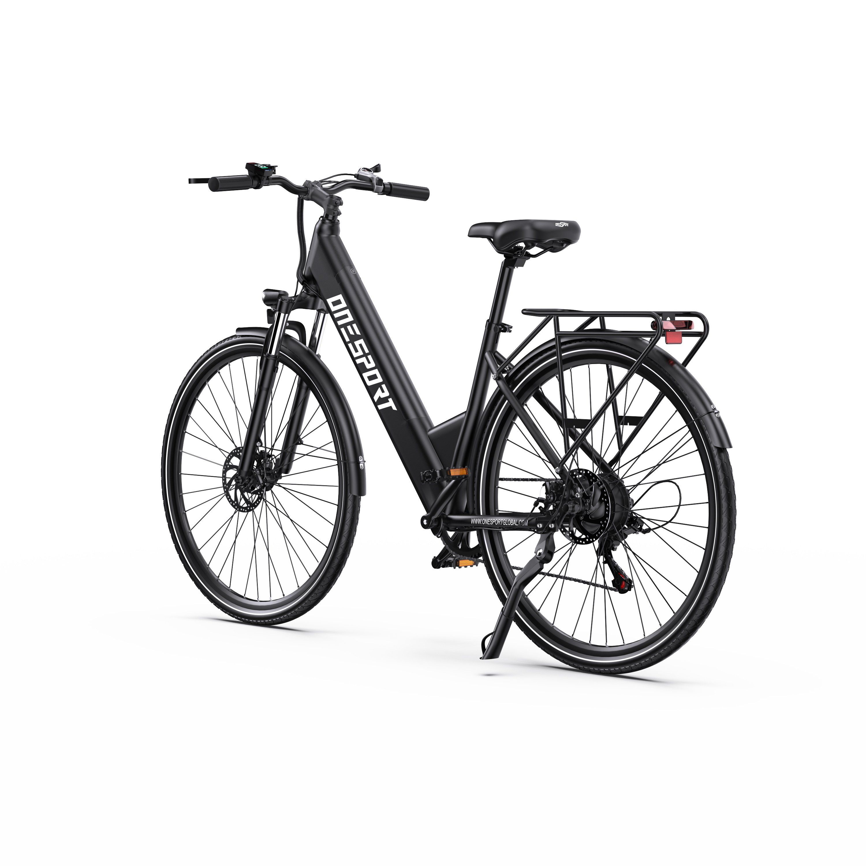 ONESPORT OT12 Vélo électrique urbain 27,5", batterie 36 V 13 Ah, compatible avec une application