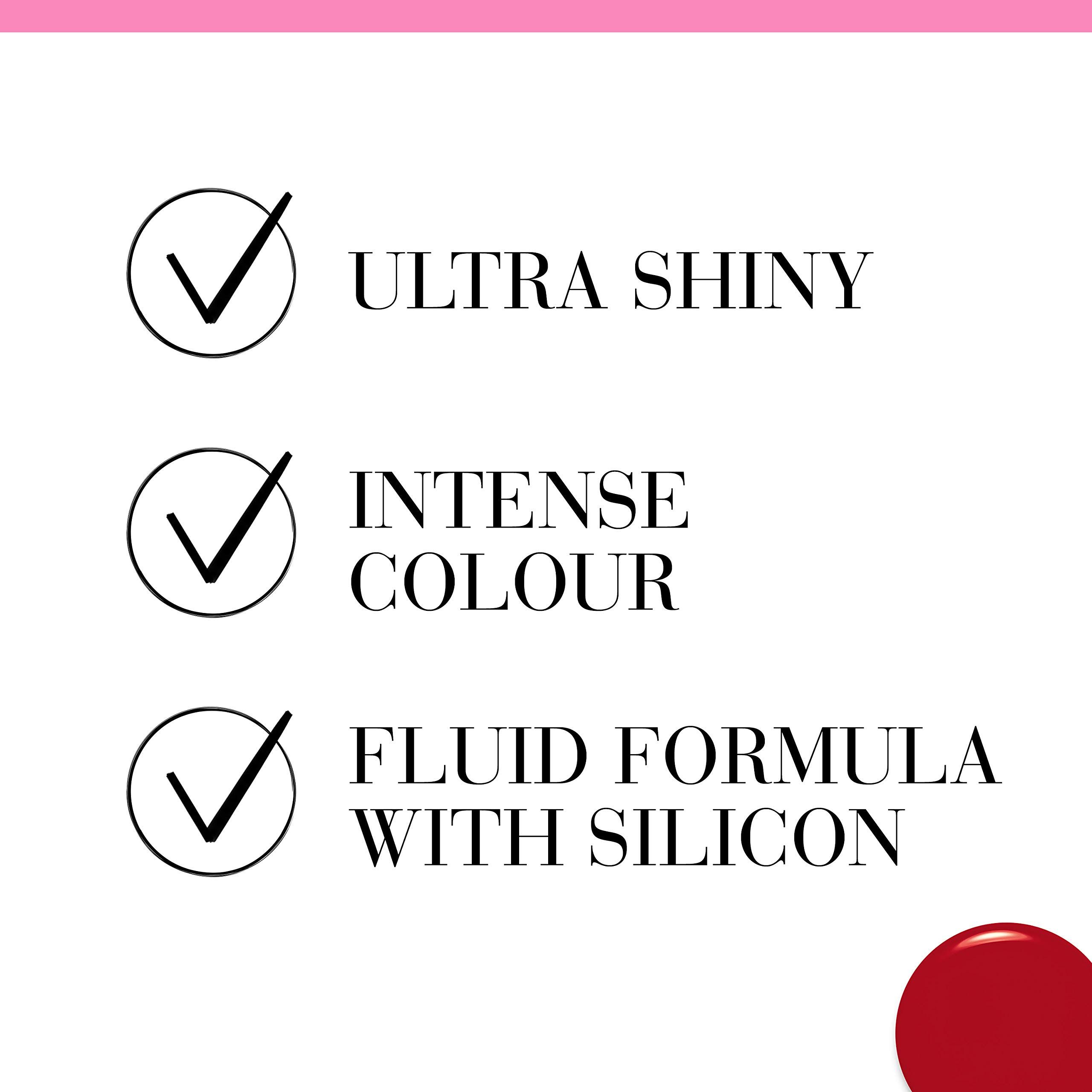 Texte avec 'Ultra Shiny', 'Intense Colour' et 'Fluid Formula with Silicon'.