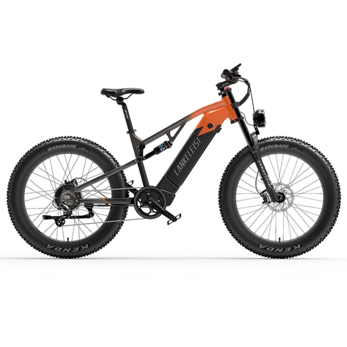 VTT électrique Lankeleisi RV800 Plus. Design noir et orange. Gros pneus. Marque Lankeleisi.