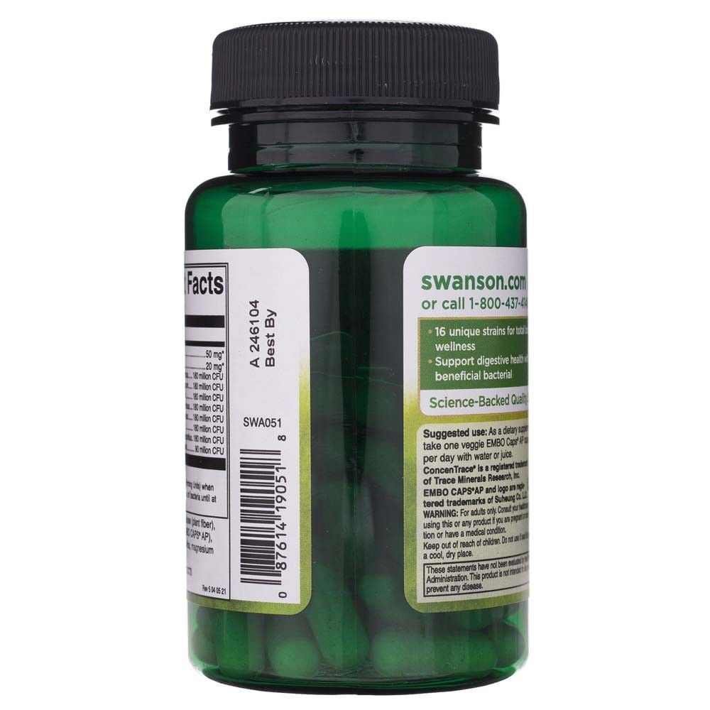 Zijkant van een groene fles met barcode en informatie over 'swanson.com'.