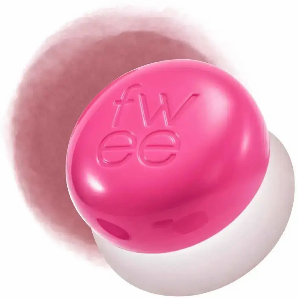 Roze product met "fwee" in reliëf. Ronde vorm, op witte achtergrond met roze vlek.