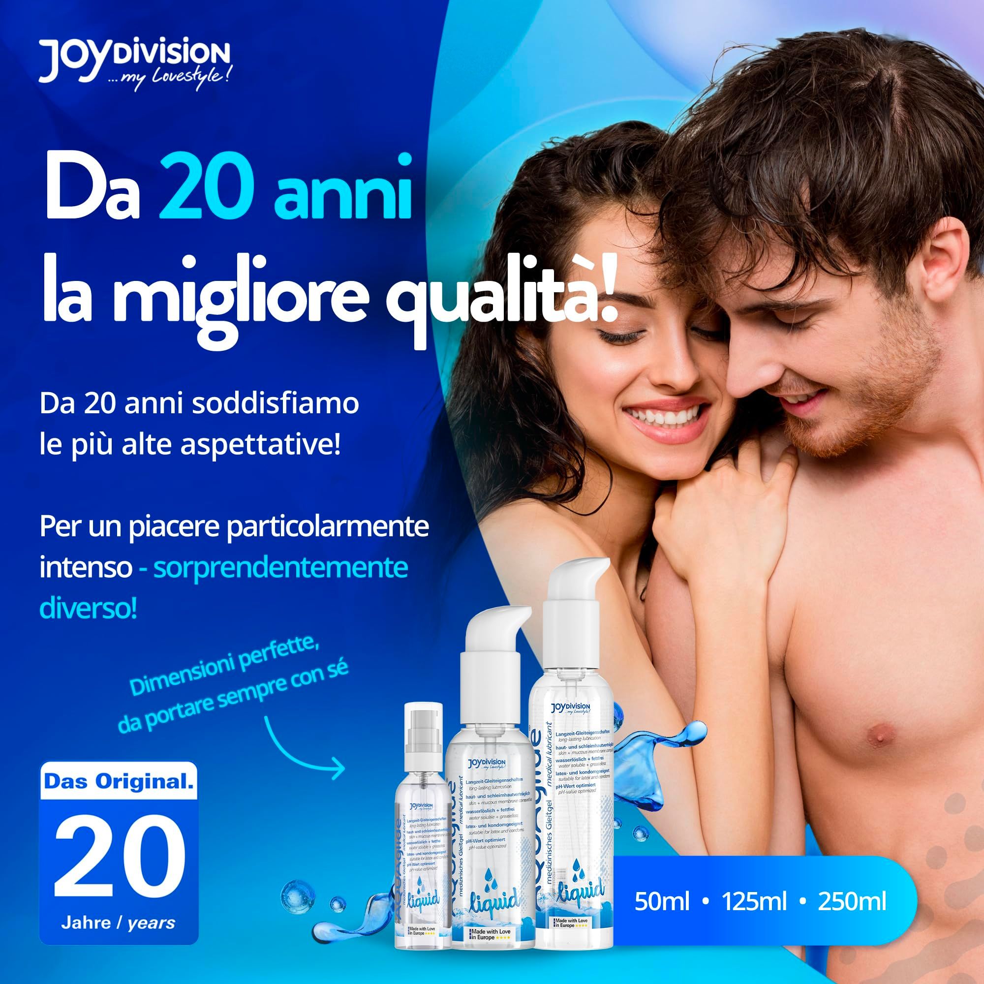 Joydivision AQUA GLIDE Liquid glijmiddel, 50ml, 125ml, 250ml flessen.