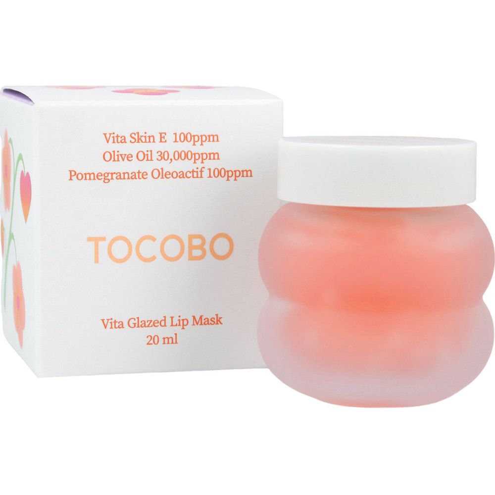 Emballage : Boîte et pot. Texte : « TOCOBO Vita Glazed Lip Mask ». Volume : 20 ml.