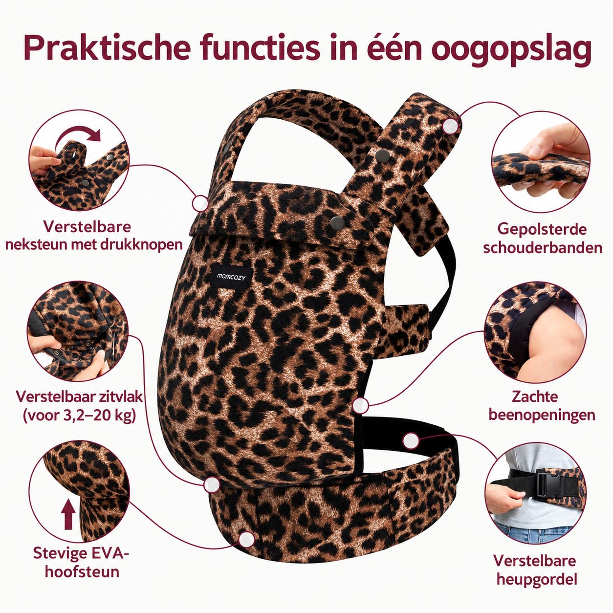 Momcozy Baby Draagzak – Licht & Ademend Luipaard