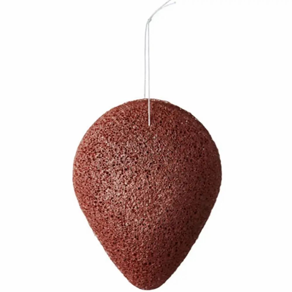 Roodbruine Konjac spons, druppelvormig, met ophanglus.