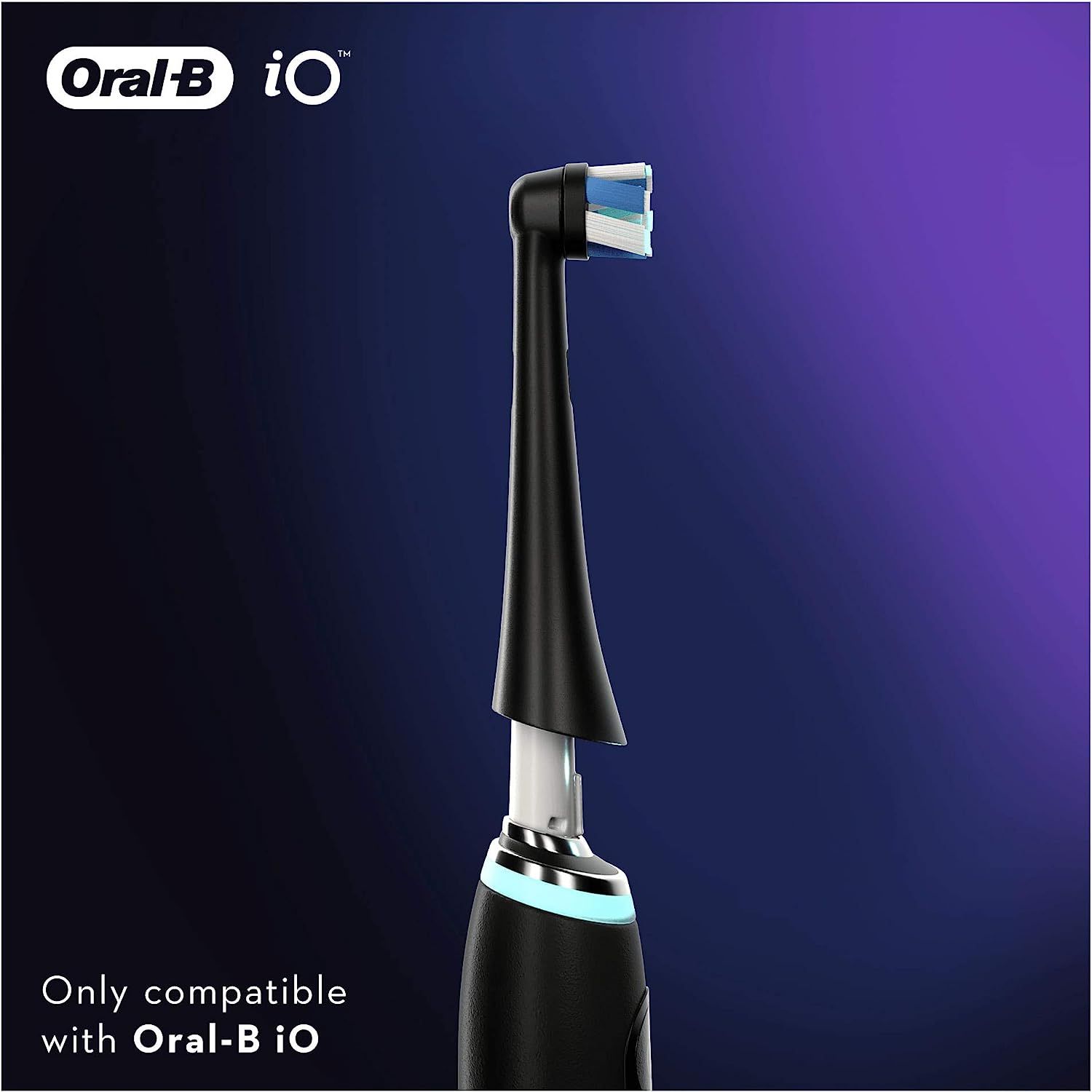 Vue détaillée d'une brosse Oral-B iO noire, seule la partie supérieure est visible.
