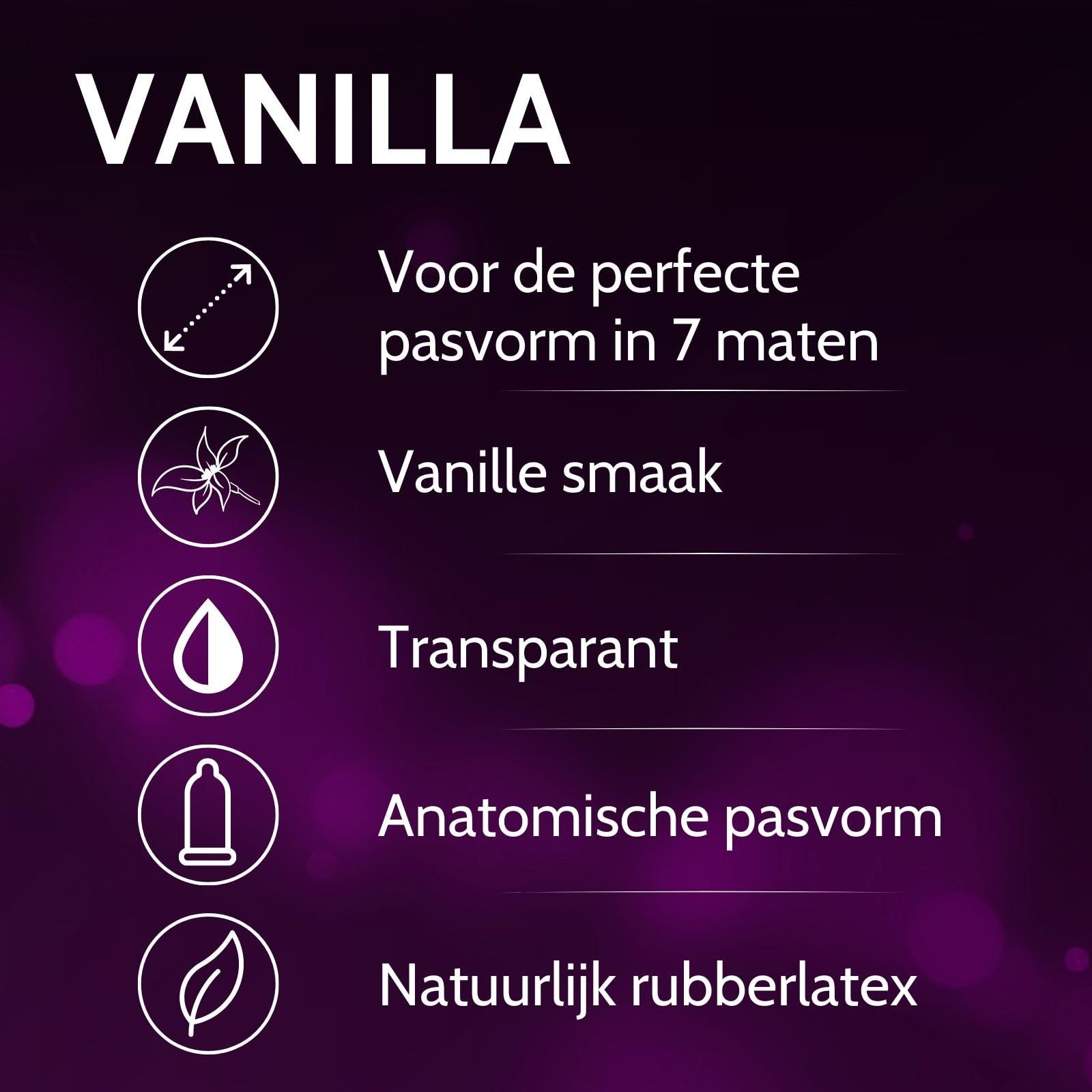 Vibratissimo Vanilla: Anatomische condooms van natuurrubberlatex, transparant, 60mm.