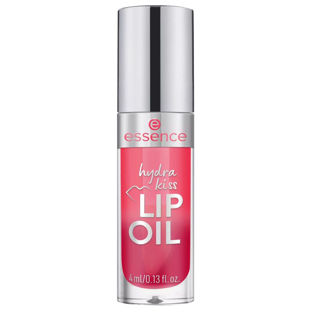 Lipolieflacon met zilveren dop. Roze vloeistof. Opschrift: Hydra Kiss LIP OIL, 4ml/0.13 fl. oz.