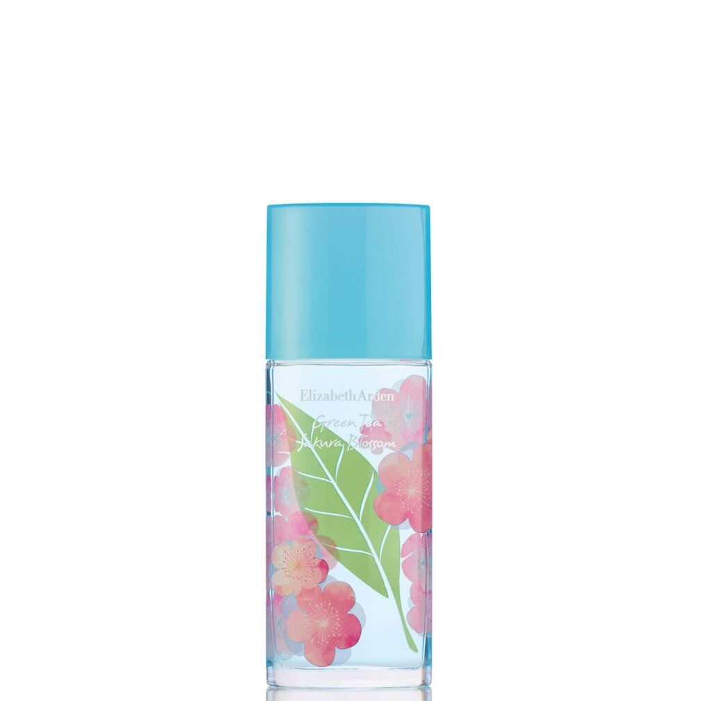 Elizabeth Arden Green Tea bodycrème in een rechthoekige fles met blauwe dop en bloemenprint.