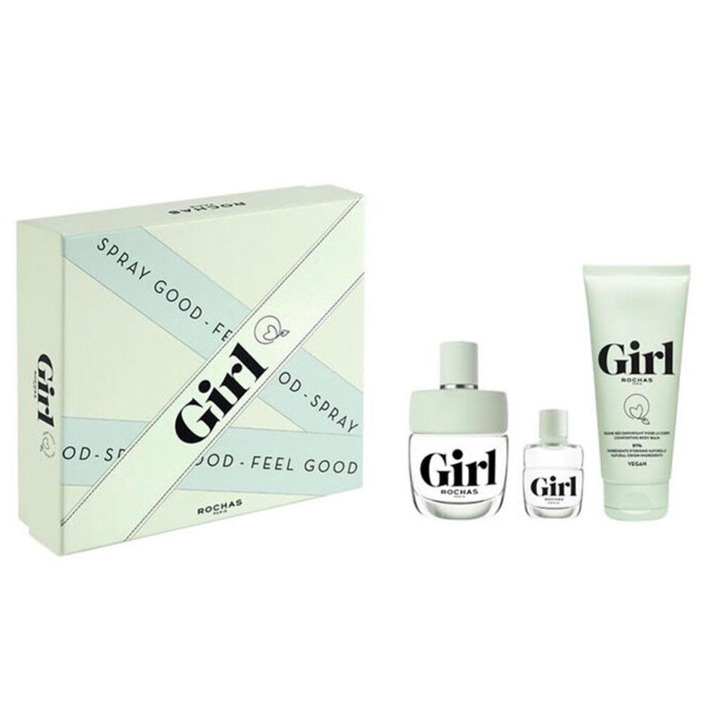 Rochas Girl Set: Eau de Toilette flesje, klein flesje en peeling-gel tube.