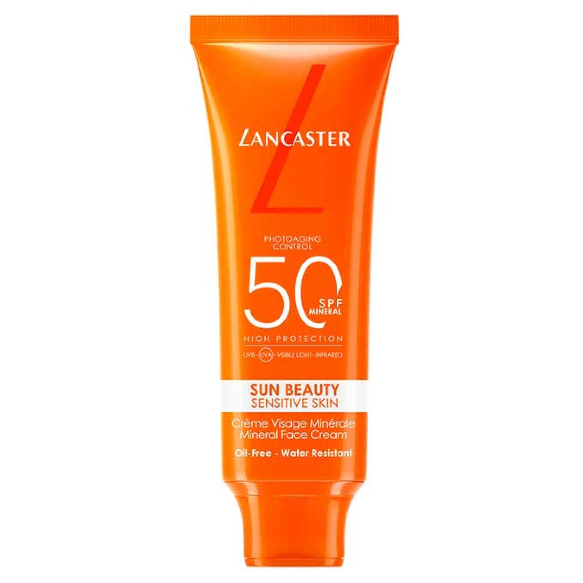 Tube de crème minérale Lancaster Sun Viso Sensitive Skin SPF 50.