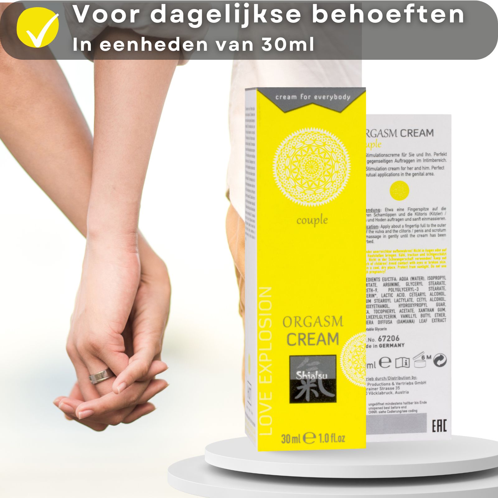 Shiatsu Orgasme Crème voor koppels: Verhoogt gevoeligheid, verzorgt huid, verwijdt vaten.