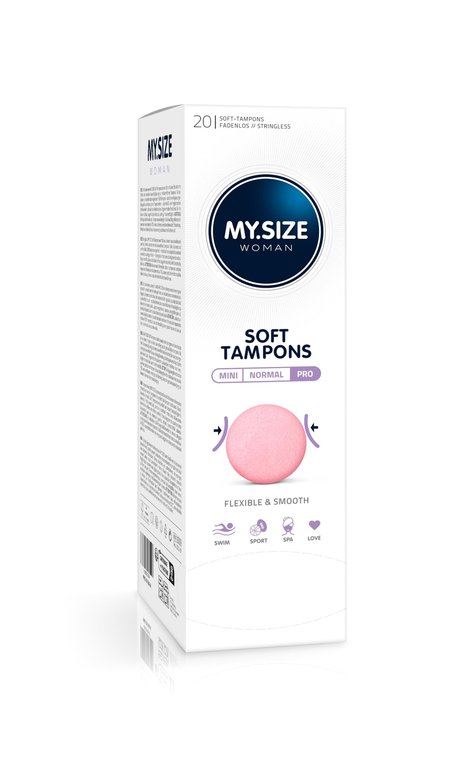Emballage de tampons doux MY.SIZE Woman Pro, 20 pièces. Tampons roses, flexibles et lisses.