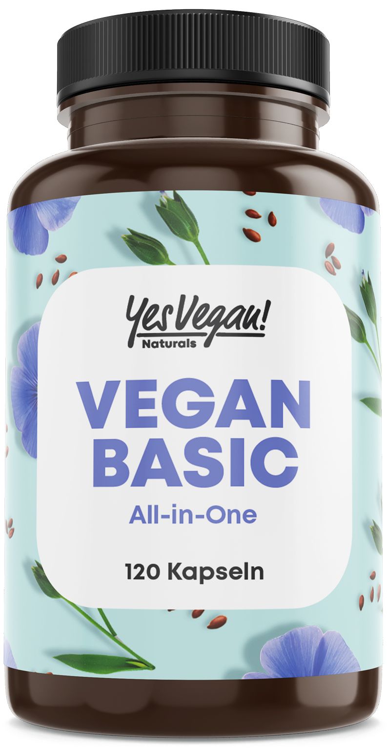 Bouteille Yes Vegan! Naturals Vegan Basic All-in-One Multivitamines, 120 gélules.