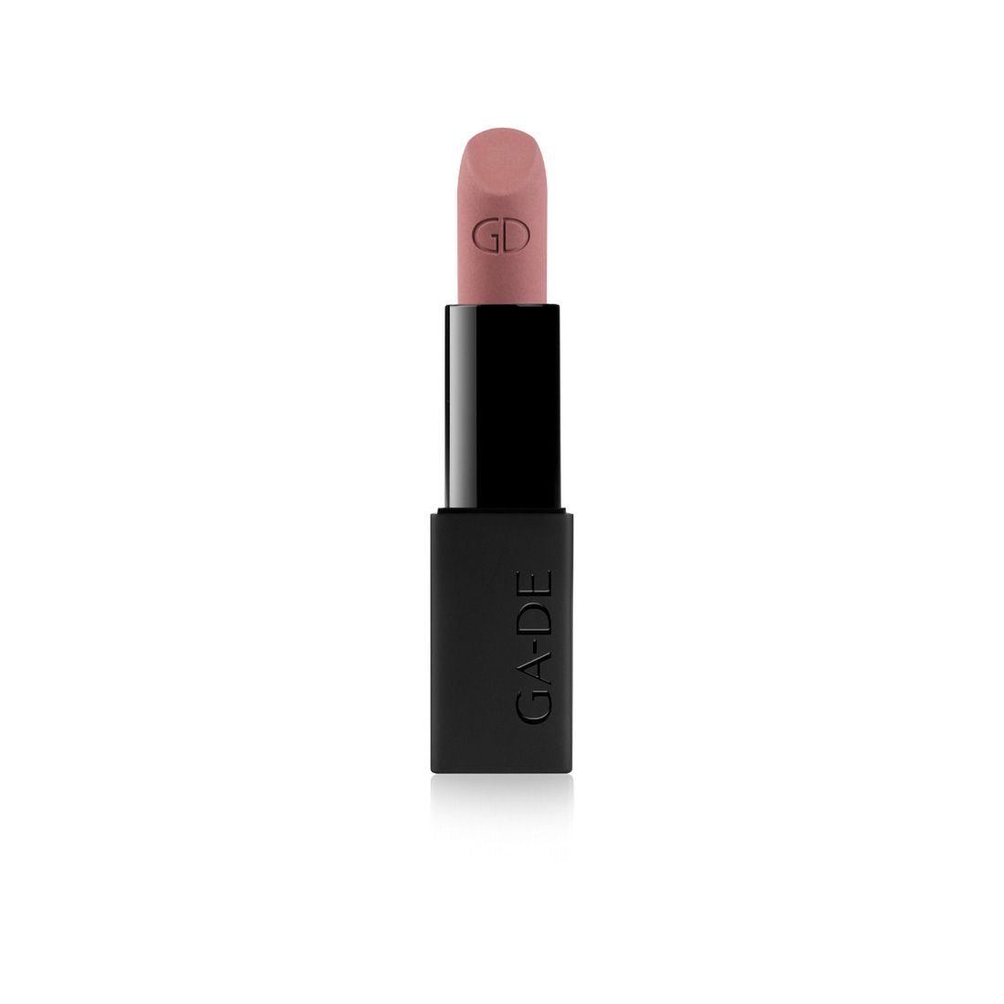 Rouge à lèvres rose clair avec étui noir. Le rouge à lèvres porte l'inscription "GD". L'étui porte l'inscription "GA-DE".