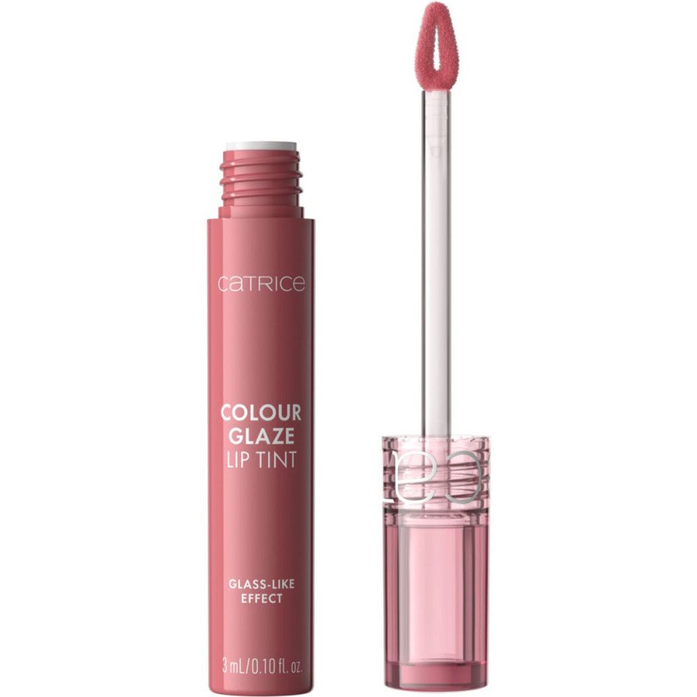 Catrice Colour Glaze Lip Tint avec applicateur. Le tube est rose, l'applicateur transparent.