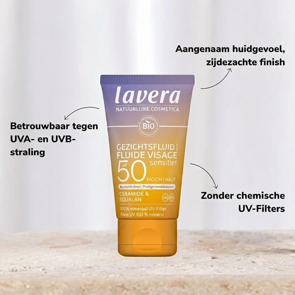Lavera gezichtsfluid met SPF 50, Sensitief. Met Ceramide & Squalane. 100% minerale UV-filter.