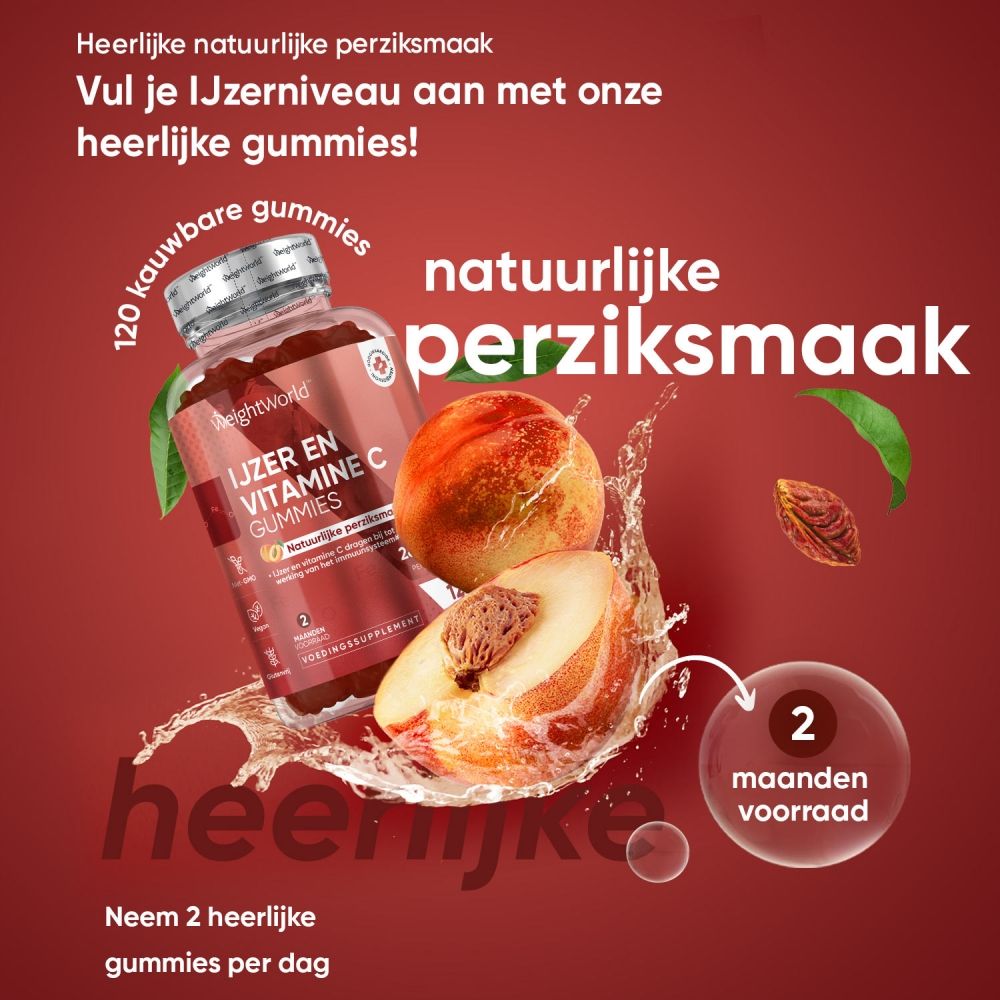 WeightWorld IJzer met extra vitamine C. Een vrouw wordt afgebeeld die profiteert van de voordelen.