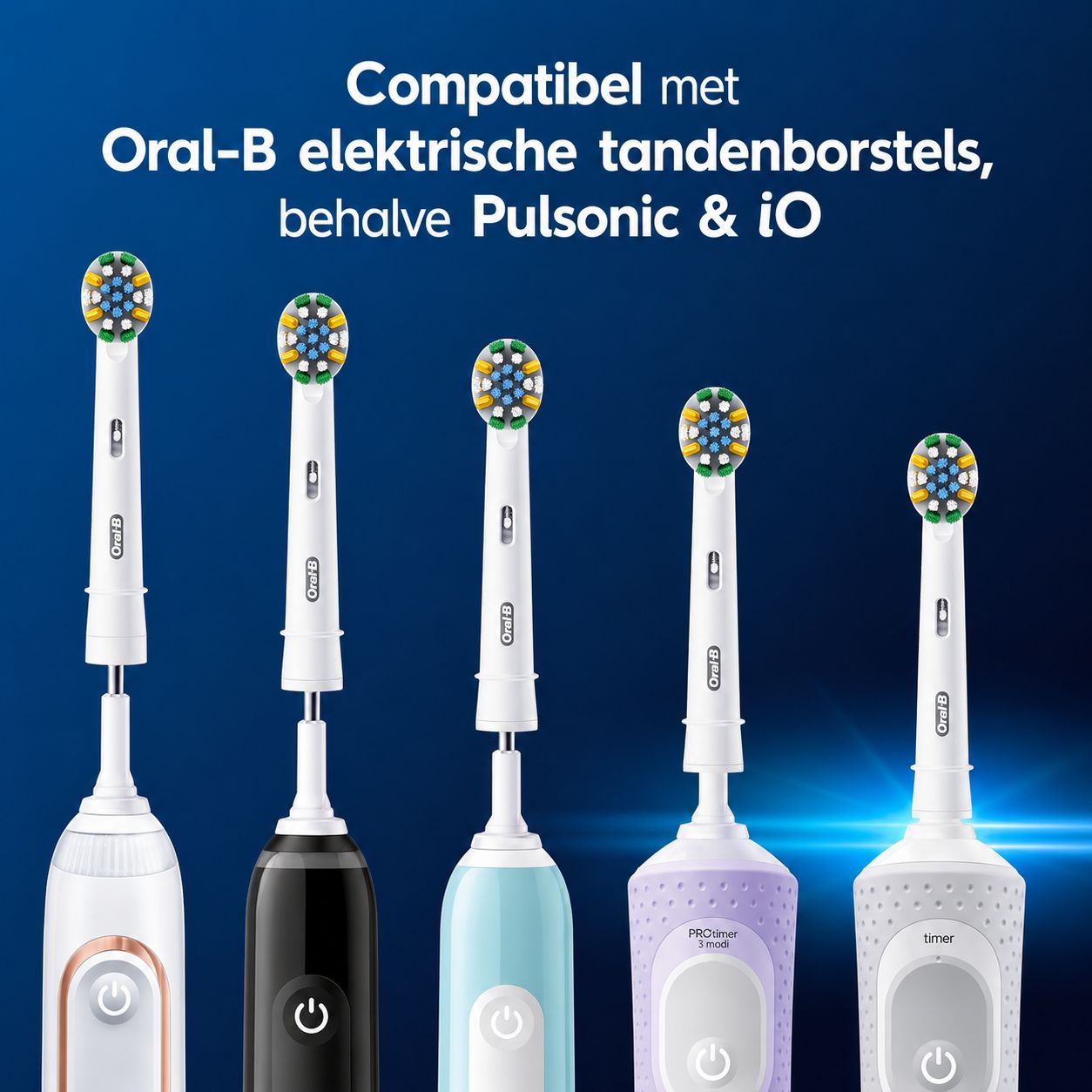 Oral-B PRO opzetborstels: Groen = 100% poetskracht, Geel = Nu vervangen.
