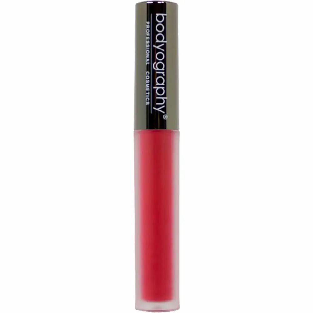 Lip Lava Liquid Lipstick, rood. Slanke tube met zilveren dop. Merk BODYOGRAPHY.