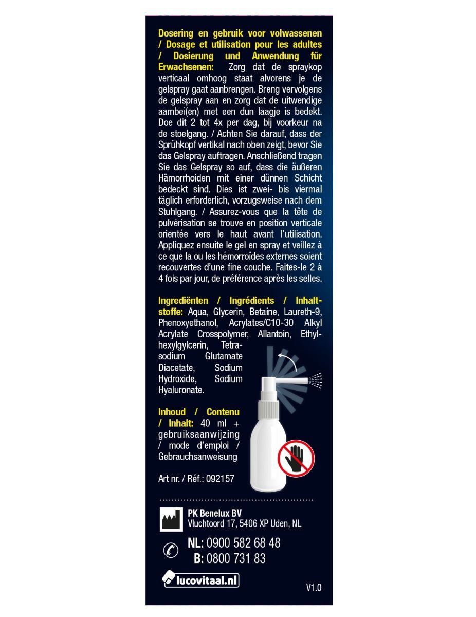 lucovitaal - Spray pour hémorroïdes CE