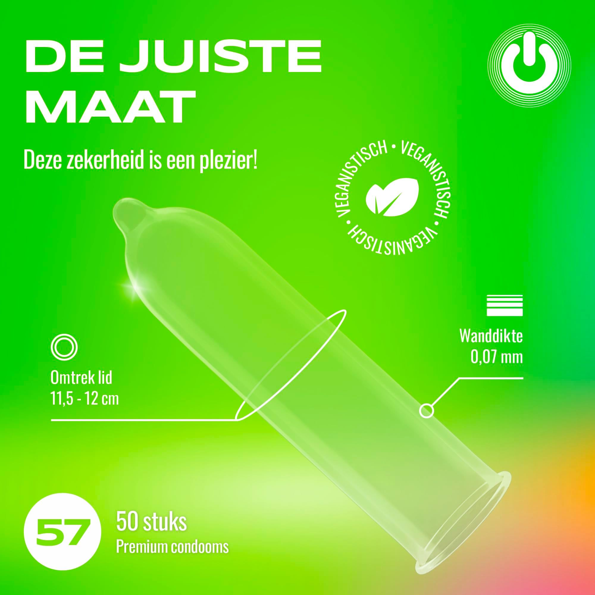Groen condoom, 57mm, wanddikte 0,07mm, 50 stuks.