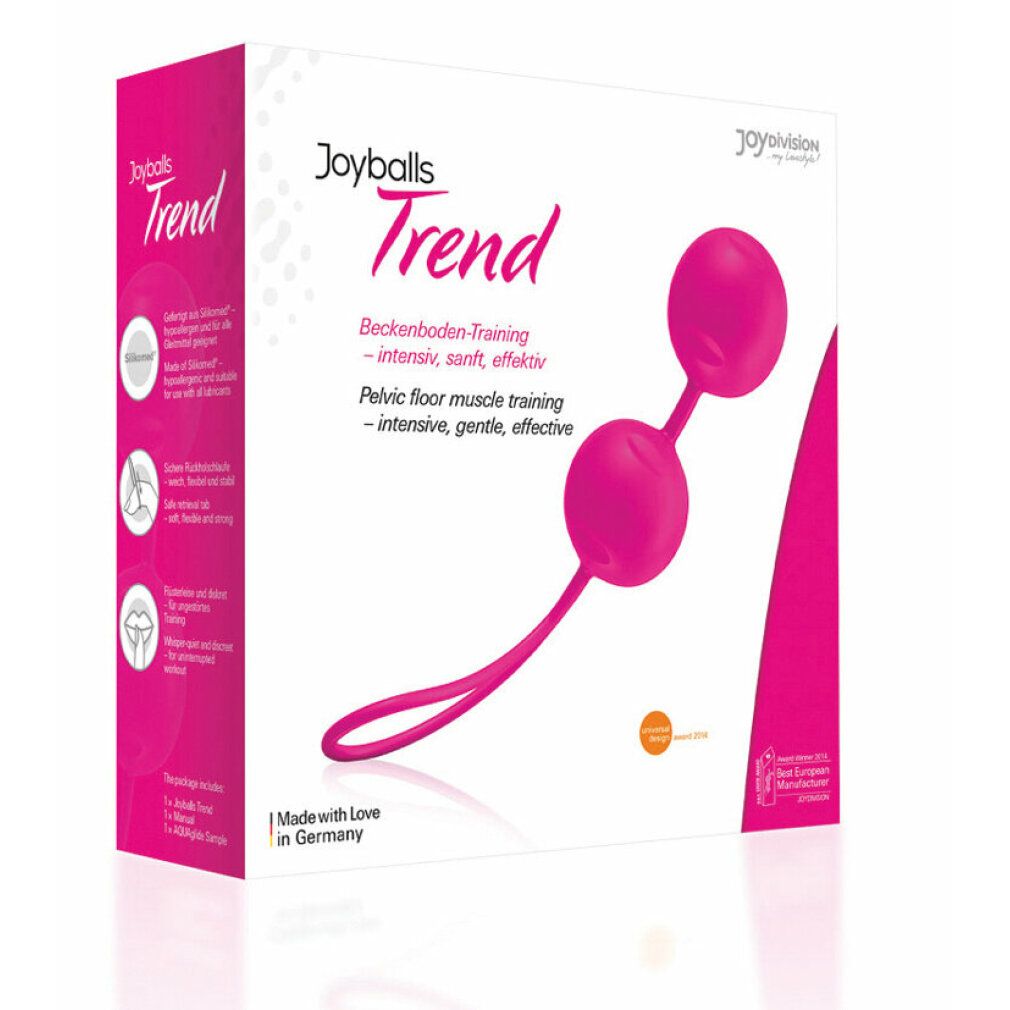 Joyballs Trend roze bekkenbodemtrainer doos met twee ballen en koord.
