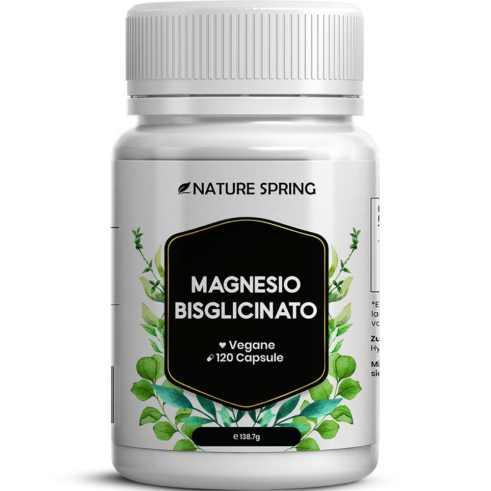 Nature Spring Magnesium Bisglycinaat capsulefles met 120 capsules, vegan.