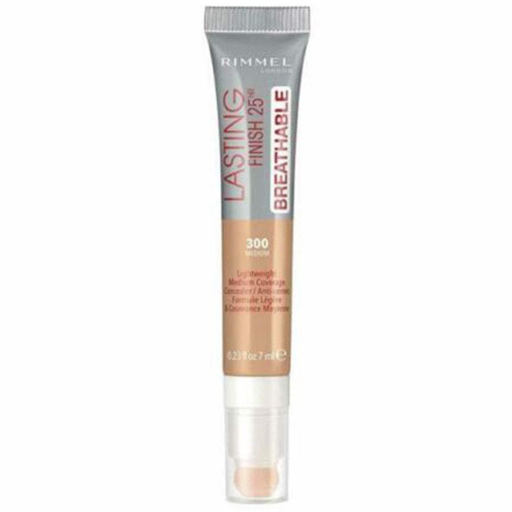 Rimmel concealer tube. Zilveren dop, productnaam en tint 300.