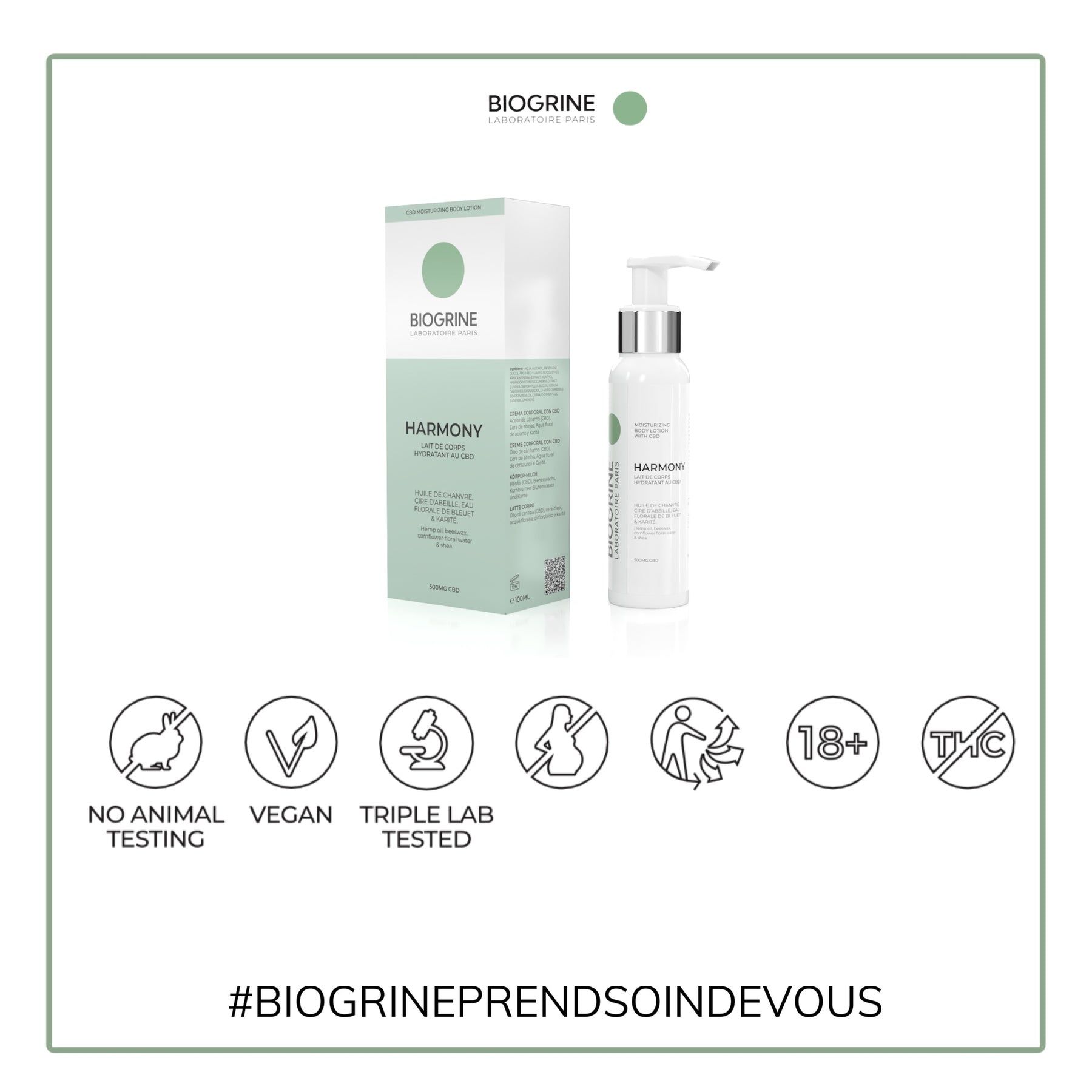 BIOGRINE Hydraterende bodymilk "HARMONY" – CBD, bijenwas en sheaboter