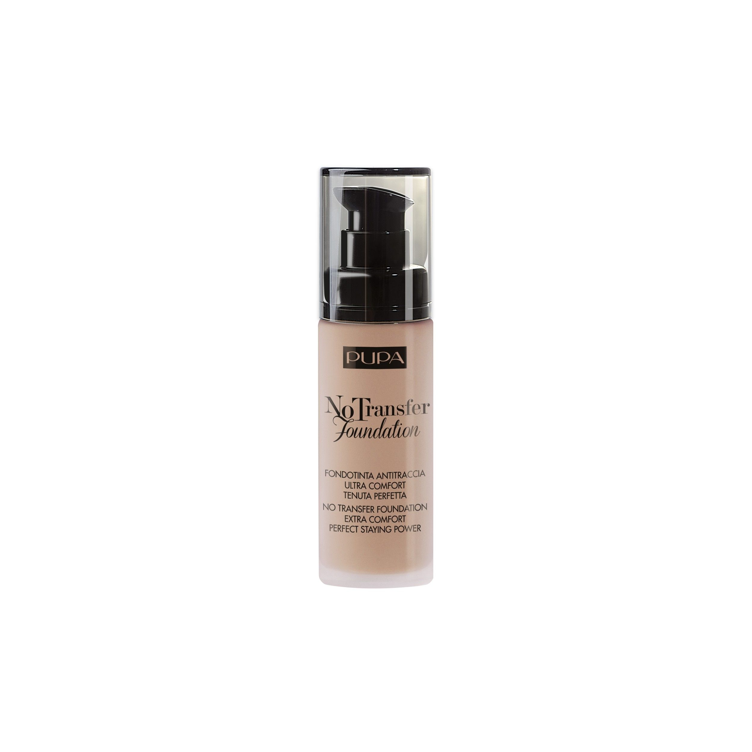 Pupa No Transfer Foundation dans un flacon pompe, teinte 04 Deep Beige.