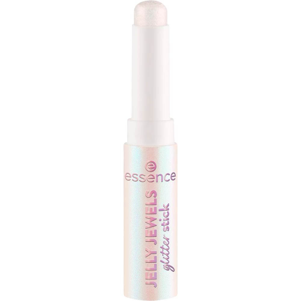 Stick de fard à paupières Essence Jelly Jewels Glitter blanc. Inscription : Jelly Jewels glitter stick. Marque : Essence.