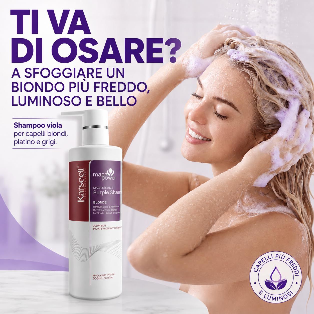 KARSEELL Shampooing Violet Anti-jaunissement pour Cheveux Blonds et Gris