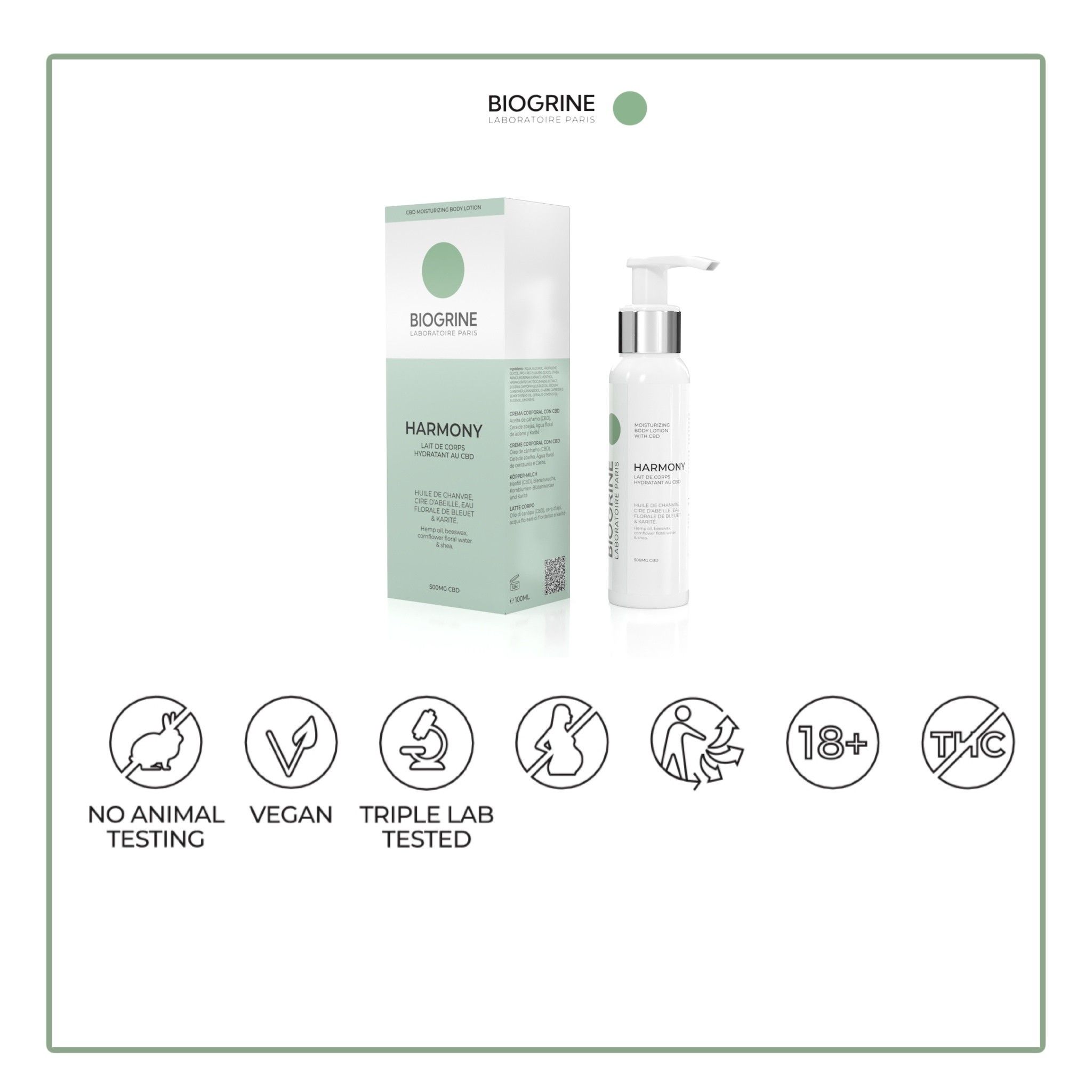 BIOGRINE Hydraterende bodymilk "HARMONY" – CBD, bijenwas en sheaboter