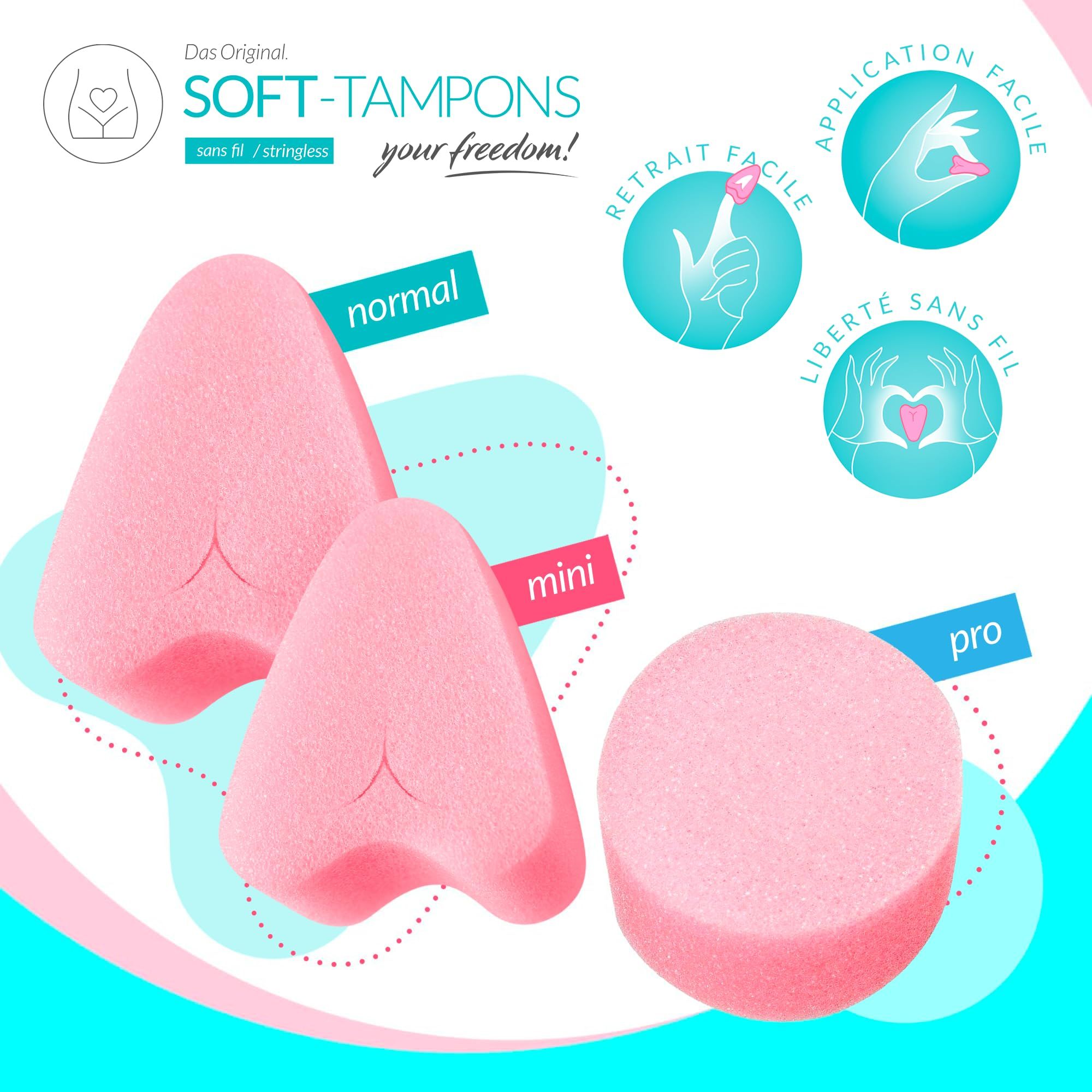Boîte de 50 Soft-Tampons, normal, sans fil. Un tampon rose est représenté.