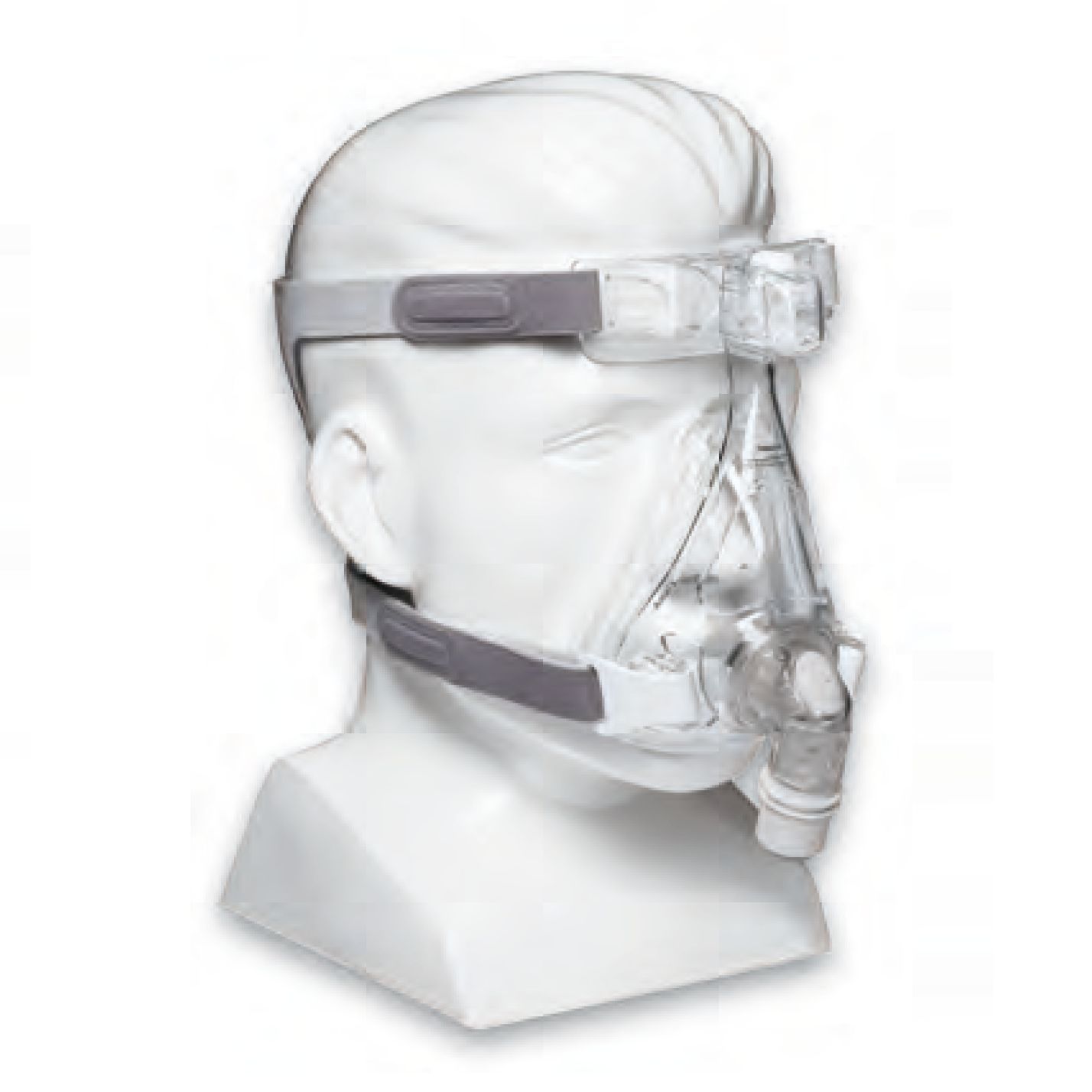 Masque nasal et buccal Philips CPAP Amara, transparent, avec bandeau et valve d'expiration.