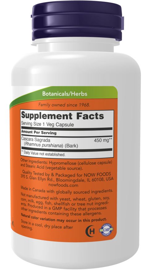 Dos du flacon. Contient des informations sur les ingrédients, les valeurs nutritionnelles et le fabricant. Certification GMP.