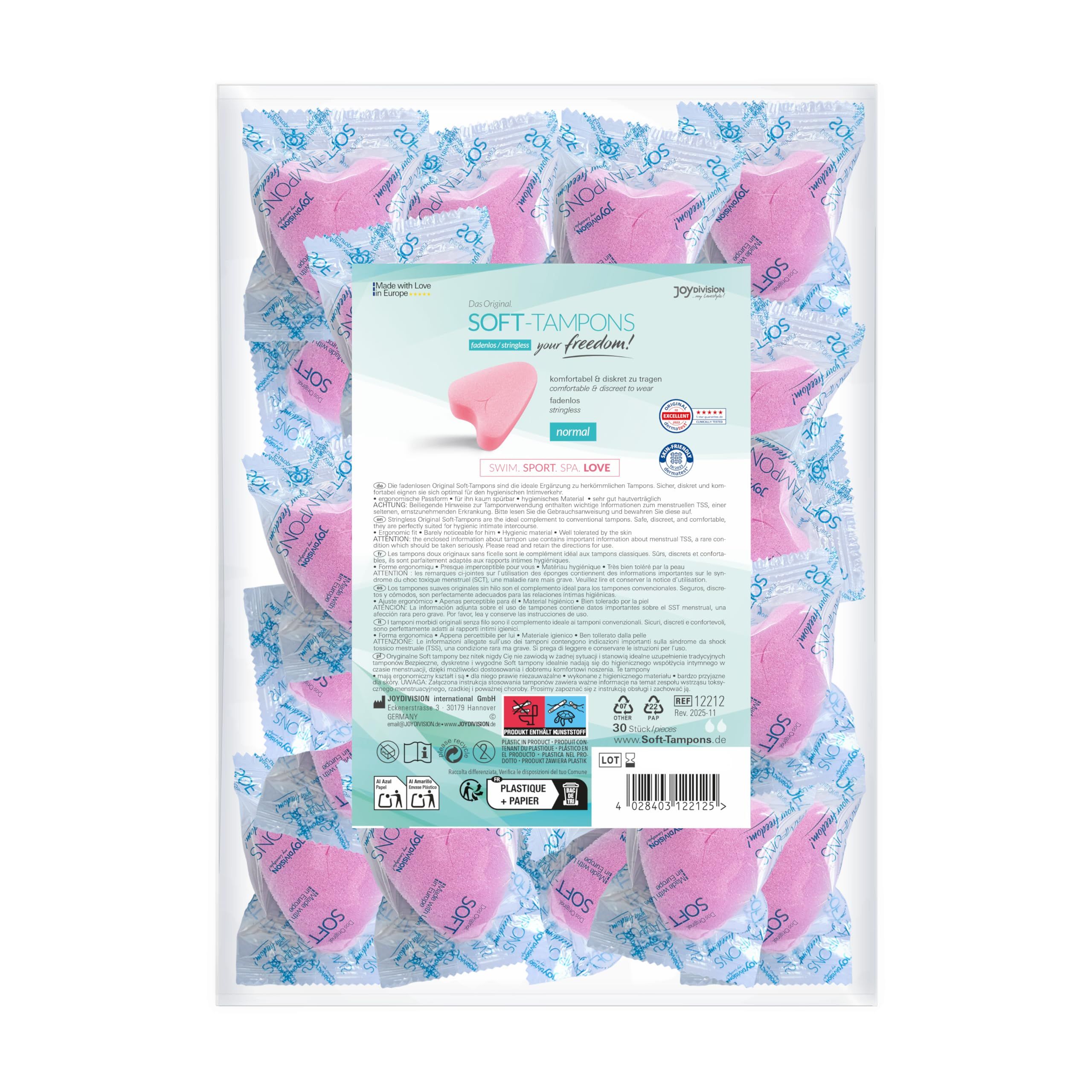 Emballage de 16 tampons cœur roses emballés individuellement.