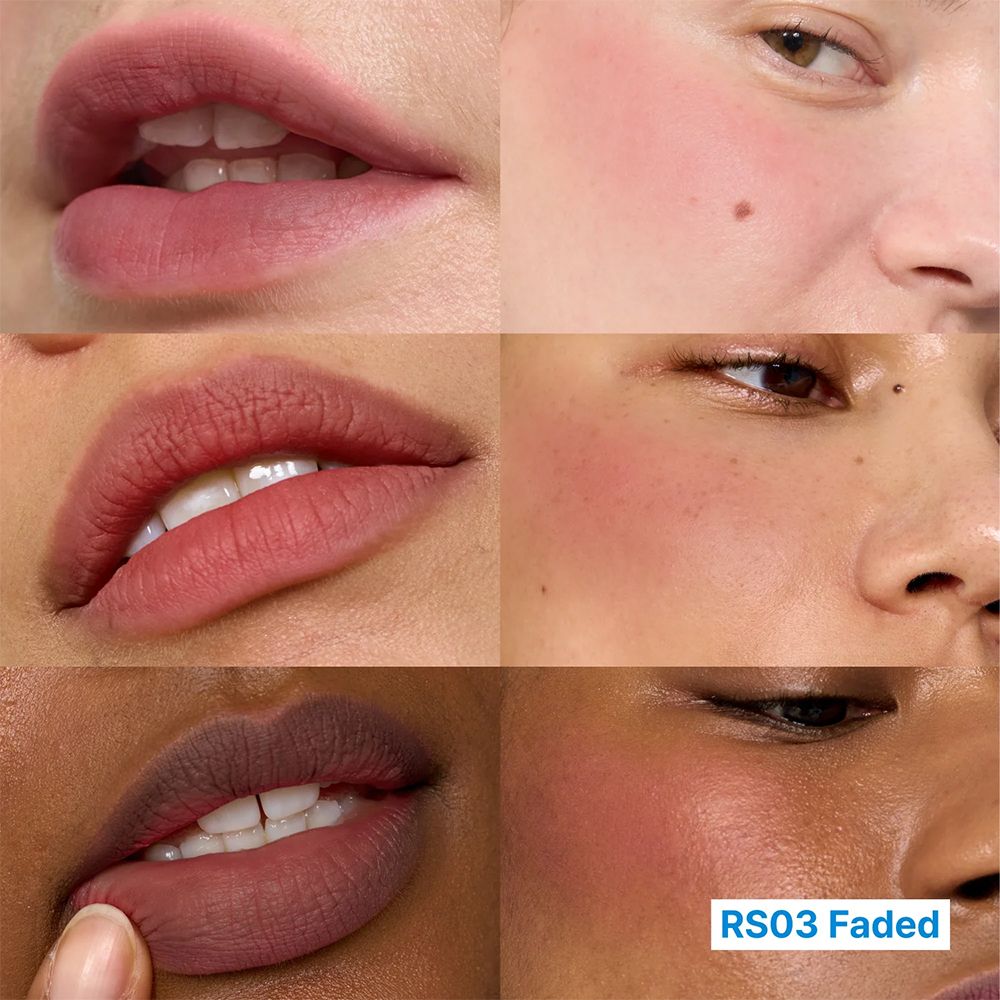 Collage: lippen en wangen van verschillende huidtinten met roze tinten.