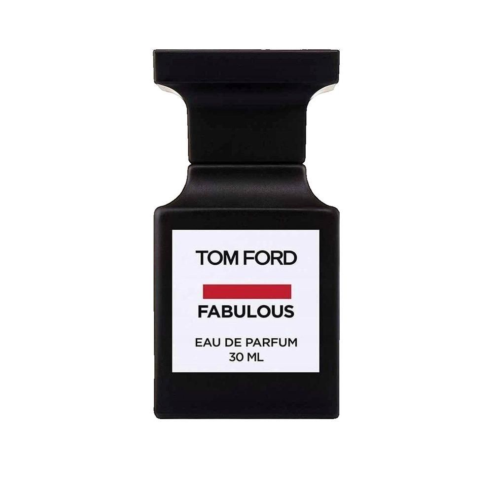 Zwarte flacon met wit etiket. Rode streep en opschrift FABULOUS. Eau de Parfum 30 ml.