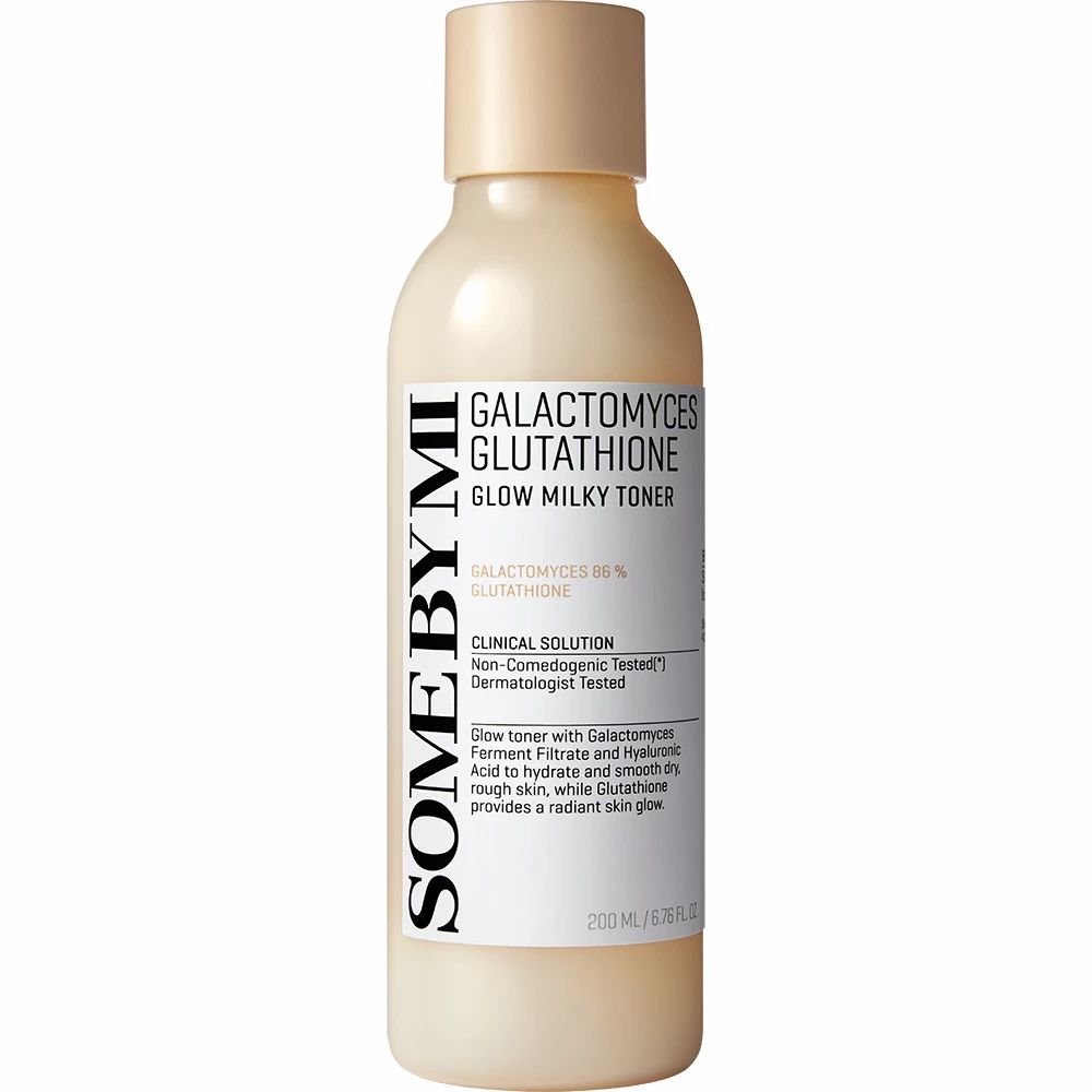 Fles SOME BY MI, Galactomyces Glutathione Glow Milky Toner. Tekst: Clinical Solution, 200 ml.
